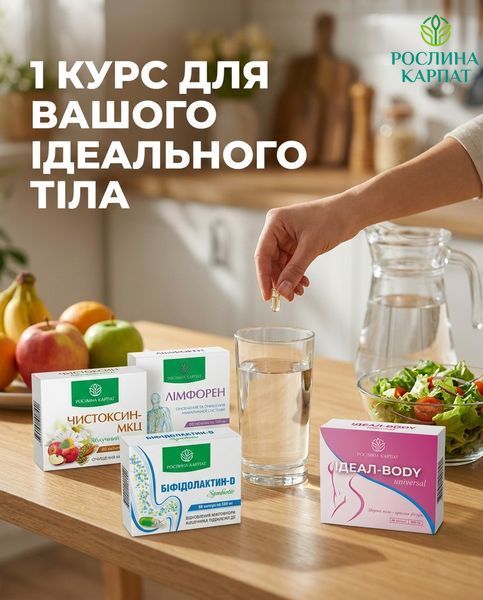 Комплексна програма схуднення 1 курс - Лімфорен, Ідеал, Чистоксин, Біфідолактин Рослина Карпат 485495 485495111 фото