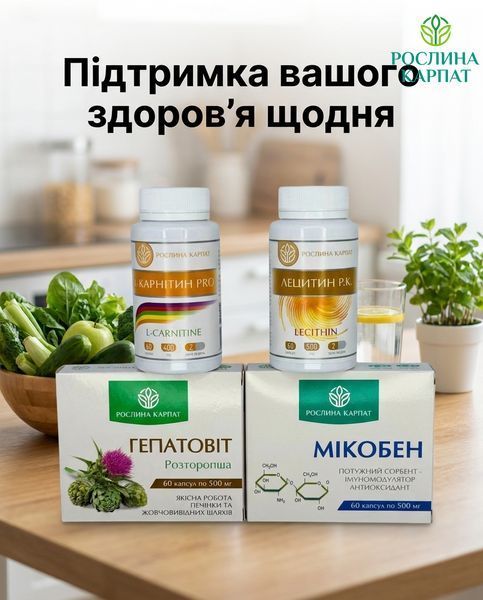 Комплексна програма при жировому гепатозі &ndash; Гепатовіт, Лецитин, Мікобен, Карнітин Рослина Карпат 484738 484738111 фото
