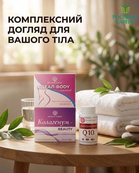 Програма комплексної боротьби з целюлітом - Ідеал-body 2уп., Колагенум 2уп., Коензим 1 уп. Рослина Карпат 546638 546638 фото