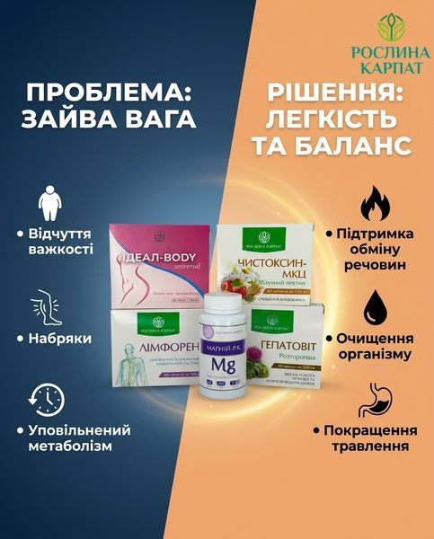 Здорове схуднення та баланс організму &ndash; Ideal, Чистоксин, Лімфорен, Магній, Гепатовіт Рослина Карпат 484842 484842111 фото