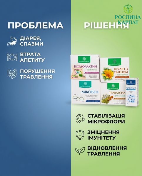 Програма лікування ентеровірусу - Аргентум, Біфідолактин, Інулін, Травлесил, Мікобен Рослина Карпат 546642 546642 фото
