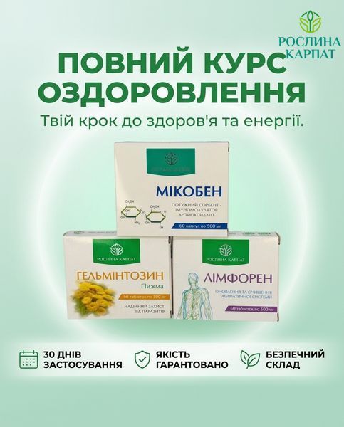 Програма очищення організму - Мікобен, Гельмінтозин, Лімфорен Рослина Карпат 485489 485489111 фото