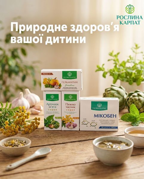 Комплексна антипаразитарна програма для дітей &ndash; Мікобен, Сироп Пижмо, Гельмінтин, Сироп Артишок Рослина Карпат 484774 484774111 фото