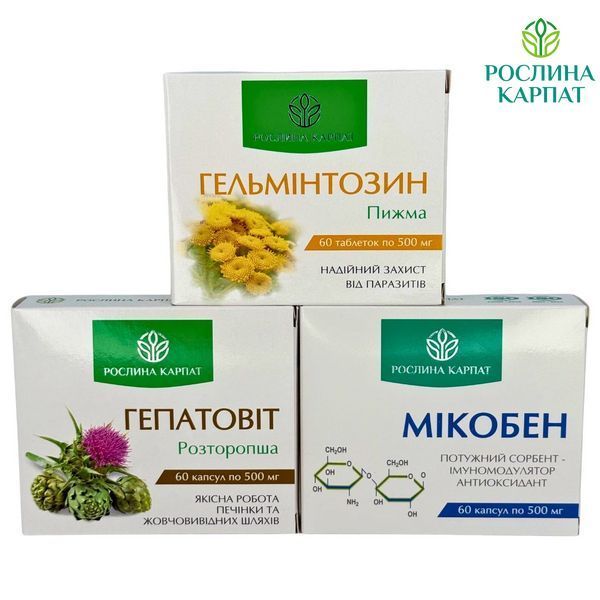 Комплексна антипаразитарна програма для підлітків &ndash; Мікобен, Гельмінтозин, Гепатовіт Рослина Карпат 484773 484773111 фото